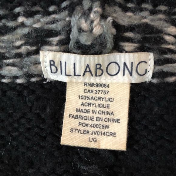 Billabong open front sweater. Black,gray,white. Size large - Picture 6 of 10